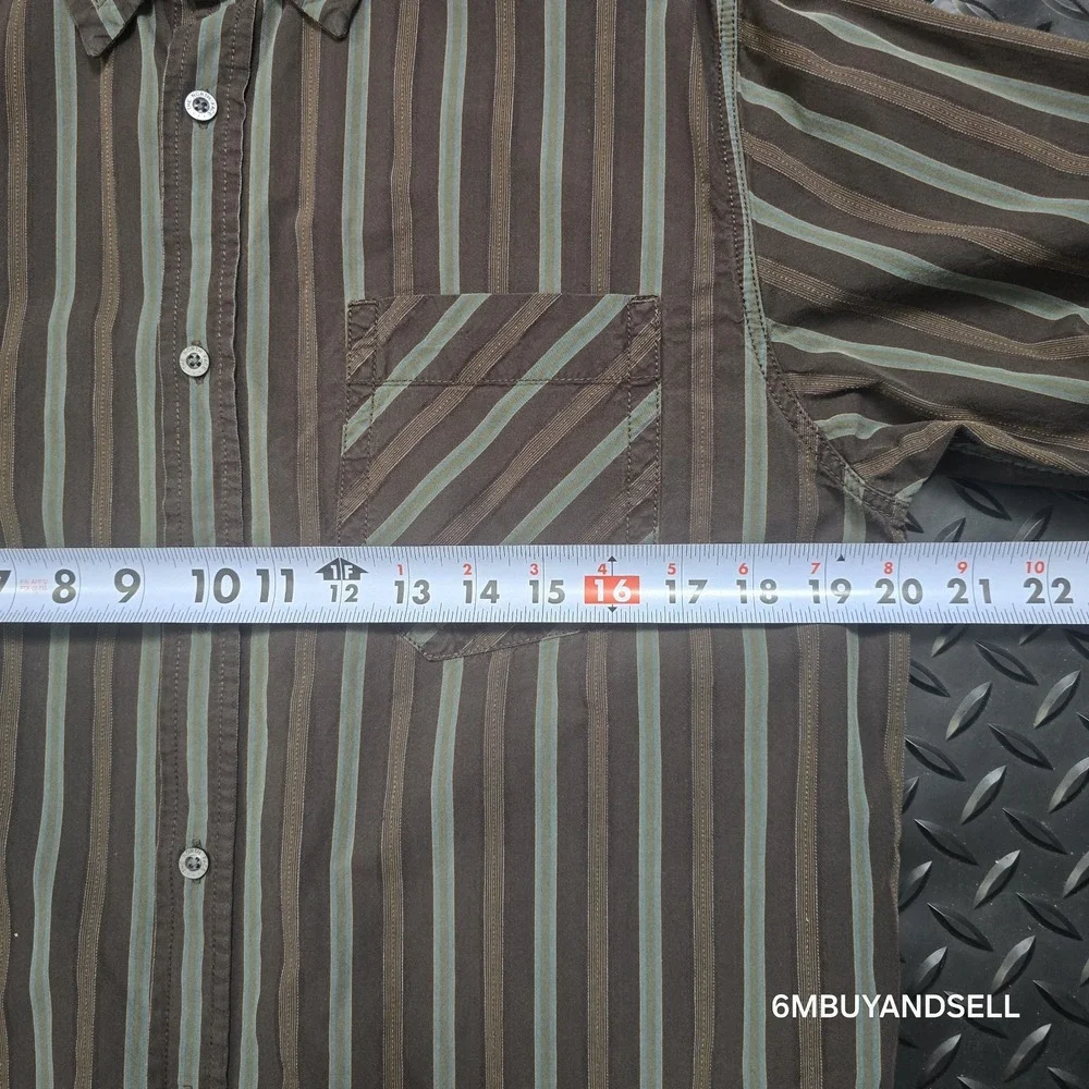 The North Face A5 Series Mens Med Brown Green Striped Cotton‎ Button Down Shirt